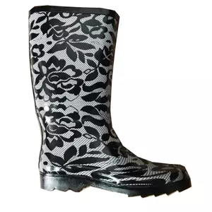 Ladies Fashion Black Lace Rubber Rain Boots