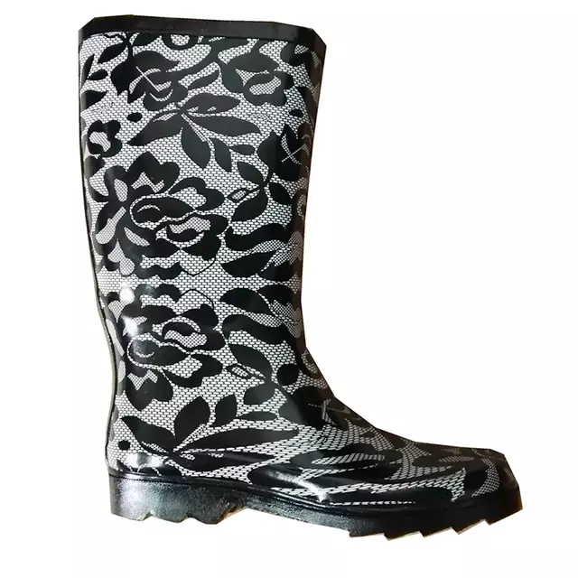 Ladies Fashion Black Lace Rubber Rain Boots