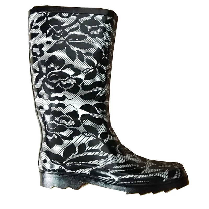 Ladies Fashion Black Lace Rubber Rain Boots