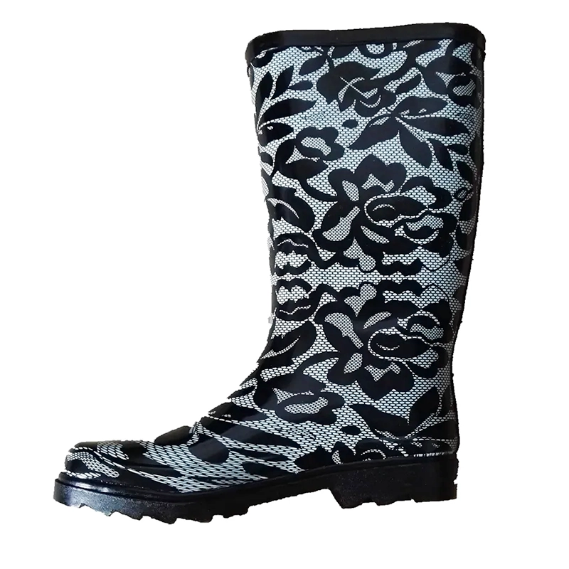 Ladies Fashion Black Lace Rubber Rain Boots